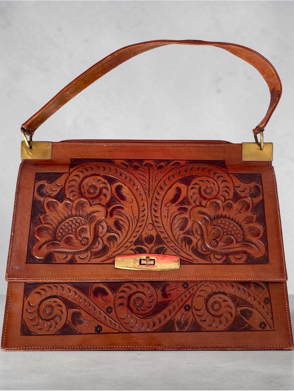 Vintage 70’s/80’s Hand Tooled Mexican Leather Bag/Purse Leather Boho Handbag
